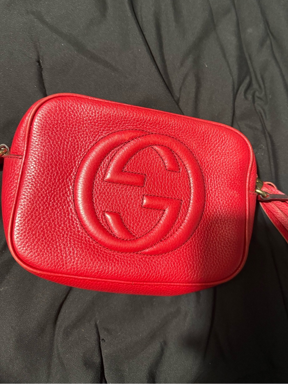 Gucci Red Pebbled Leather Soho Disco Crossbody with Tassel